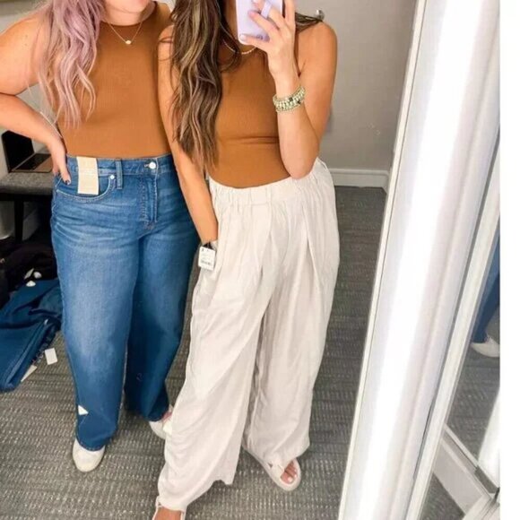 FREE PEOPLE Nothin' to Say Elastic Waist Pants in Champagne Dream Size Large - Picture 4 of 14